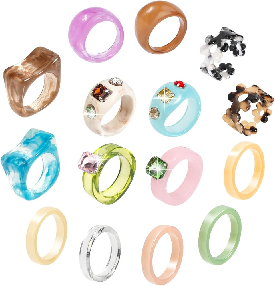 15 STÜCKE, Bunte Harzringe für Frauen, Mädchen, Multi Styles, Trendy Chunky Acrylringe, Niedli... | Amazon (DE)