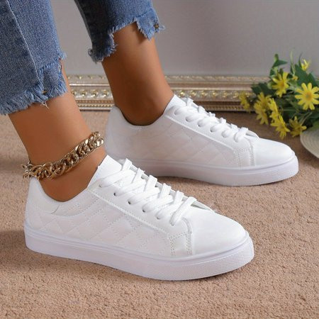 Stylish Low-Top White Sneakers - Ultra-Comfortable Breathable and Lightweight Casual Shoes with Lace-Up Closure for Outdoor Activities - Perfect for Women s Everyday Wear | Walmart (US)