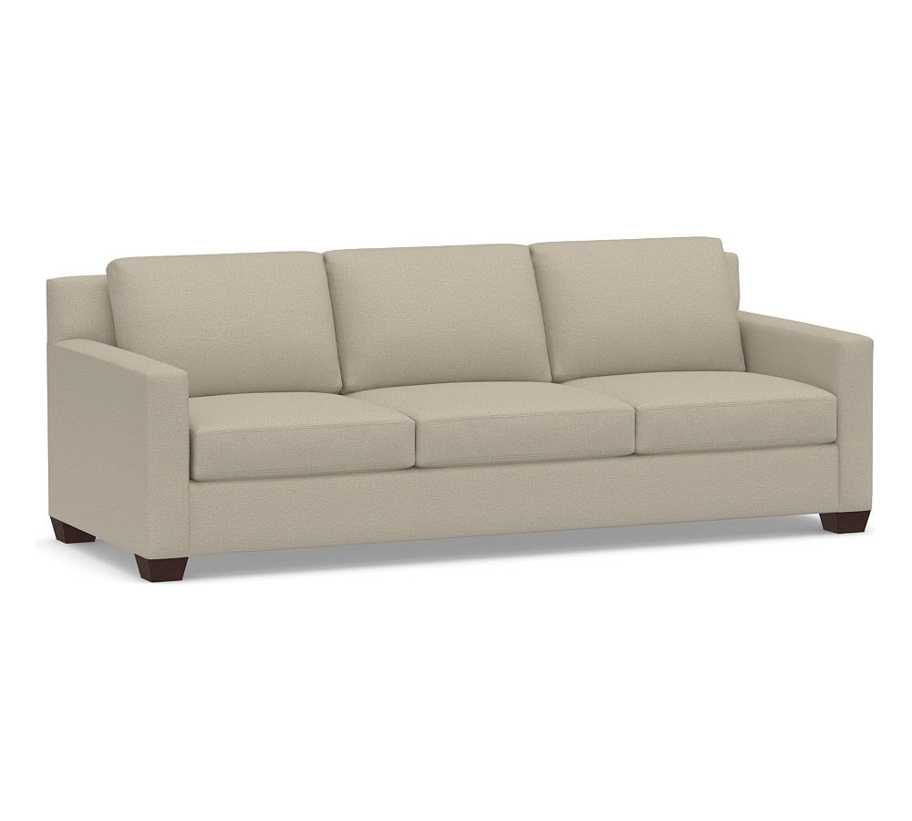 York Square Arm Upholstered Grand Sofa 95.5"" 3-Seater, Down Blend Wrapped Cushions, Heathered Cheni | Pottery Barn (US)