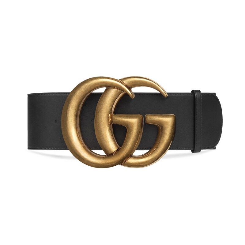Wide leather belt with Double G | Gucci (US)