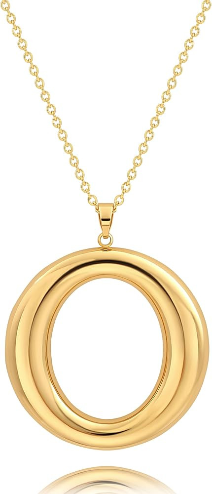 PERNNLA PEARL Long Disc Pendant Necklace for Women 18K Gold Plated Sweater Chain Fashion Jewelry | Amazon (US)
