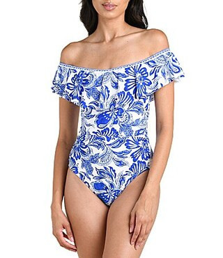 La Blanca Beyond Floral Print Off The Shoulder Ruffle One Piece Swimsuit - 14 | Dillard's