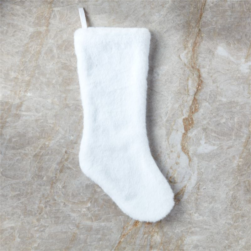 Harlee White Faux Fur Christmas Stocking | CB2 | CB2