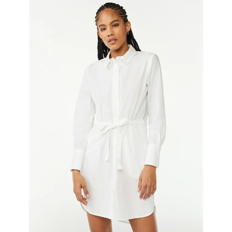 Free Assembly Women's Cinched Waist Mini Shirt Dress with Long Sleeves | Walmart (US)