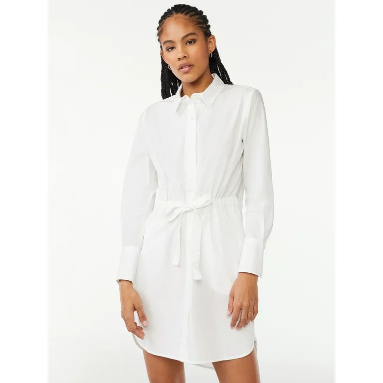 Free Assembly Women's Cinched Waist Mini Shirt Dress with Long Sleeves | Walmart (US)