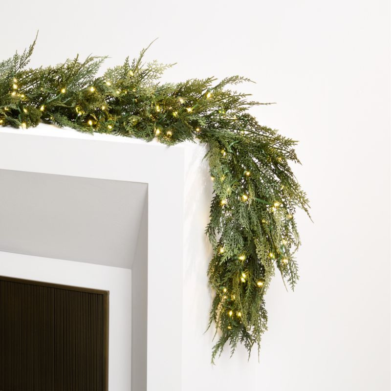 Faux Pre-Lit Hemlock Garland 15' + Reviews | Crate & Barrel | Crate & Barrel