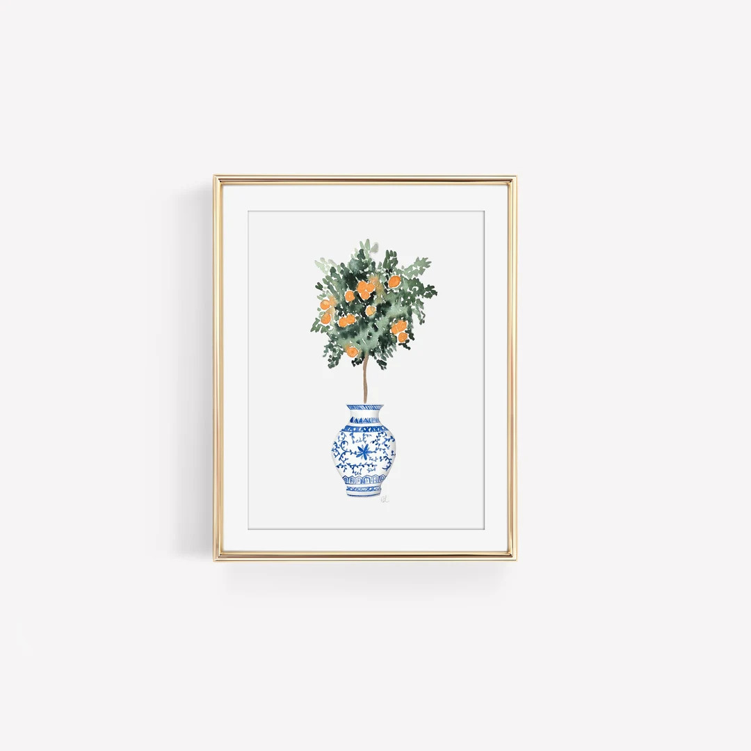 Watercolor Orange Tree in Ginger Jar Art Print | Grandmillential Decor | Etsy (US)