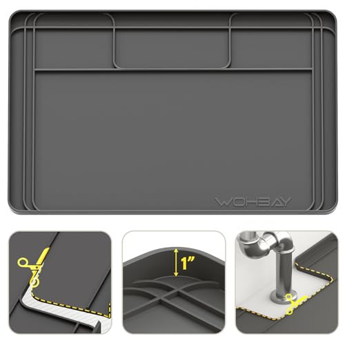 Under Sink Mats for Kitchen Waterproof, 34" X 22" Or Smaller Cut to Fit Under Sink Drip Tray for Kitchen Bathroom Cabinets, Silicone Liner Hold Up to 3.3 Gallons Liquid - Grey | Amazon (US)