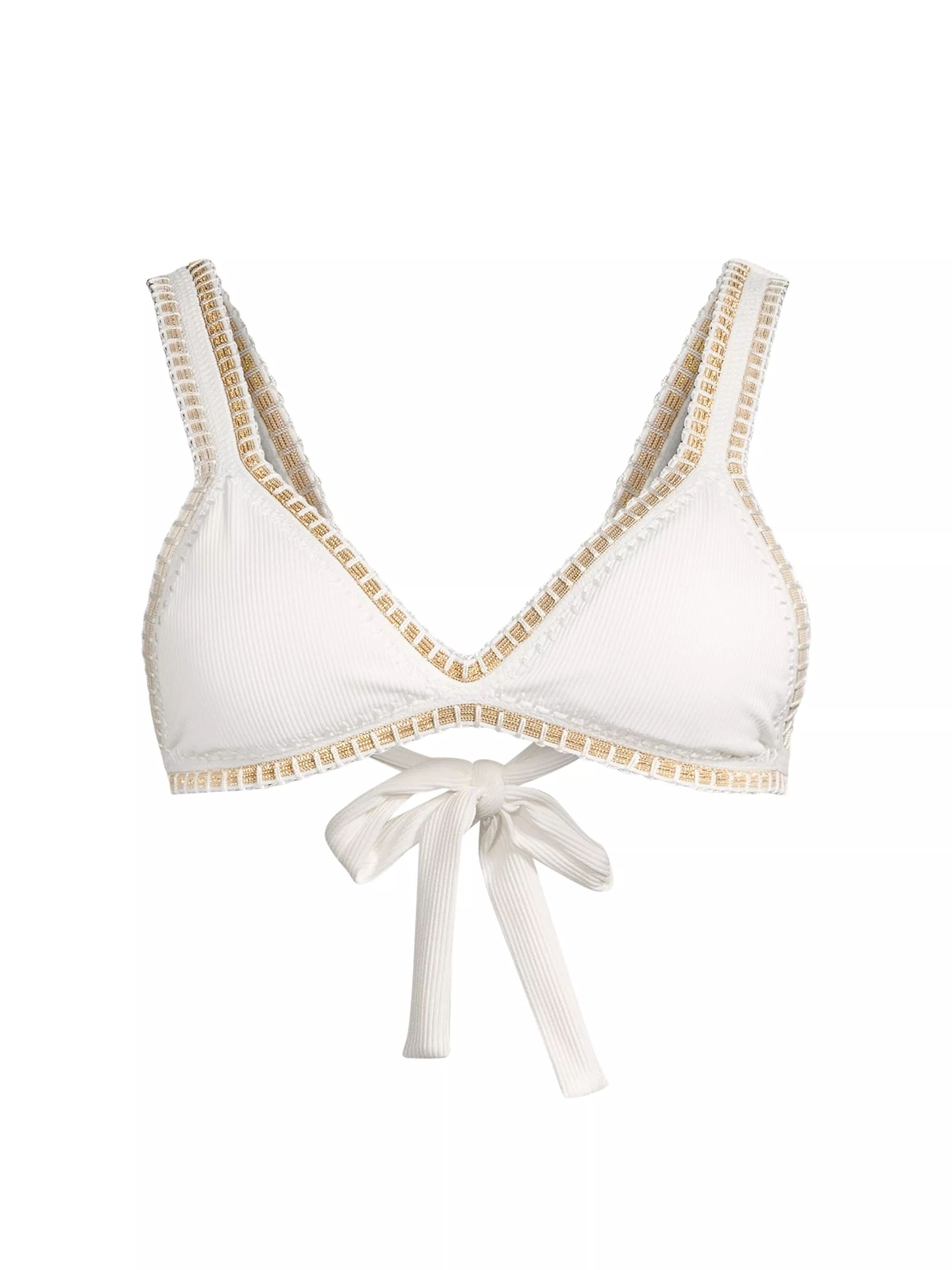 Platinum Crochet-Trim Ribbed Bikini Top | Saks Fifth Avenue
