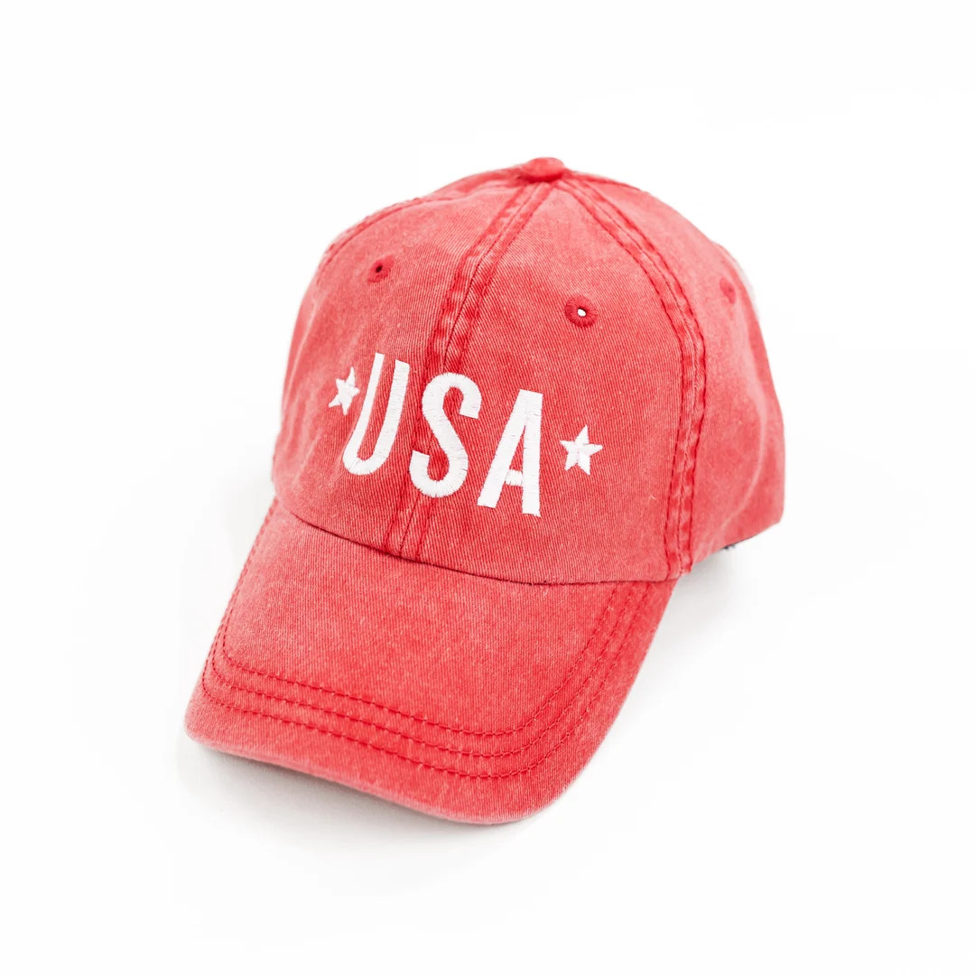 USA (block Font - Two Stars) - Adult Size Baseball Cap | America Baseball Cap | 4th of July Hat |... | Etsy (US)