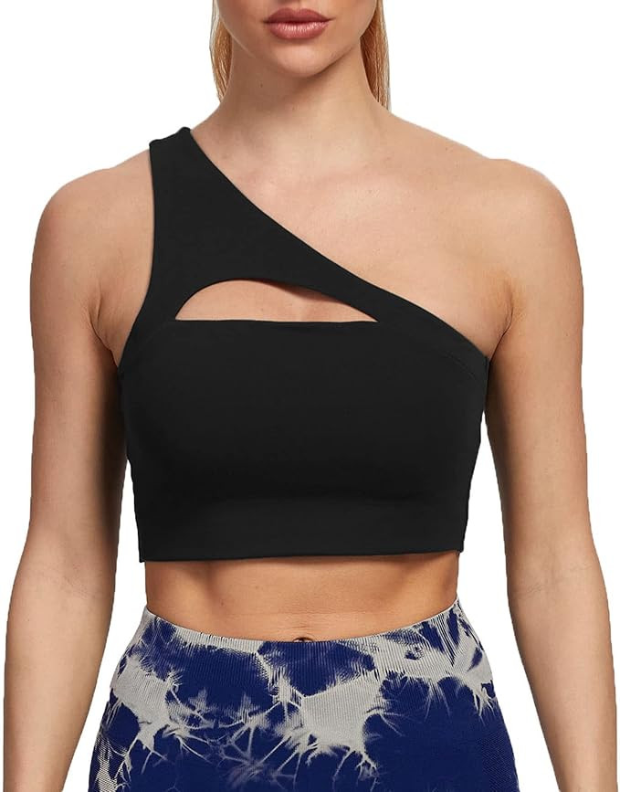Aoxjox Women's Workout Sports Bras Fitness Gym Olivia Asymmetric One Shoulder Padded Bra Yoga Cro... | Amazon (US)