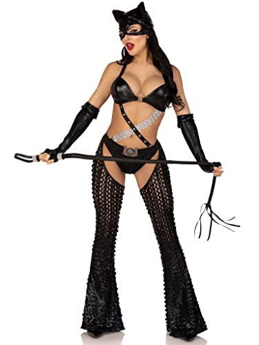 Leg Avenue Women’s 3 PC Mistress Kitty Halloween Costume with Catsuit, SMALL, Black | Amazon (US)