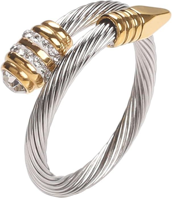 Ring for Women Adjustable Cable Nail Rings Open Stackable Cubic Zirconia Vintage Designer Fashion... | Amazon (US)