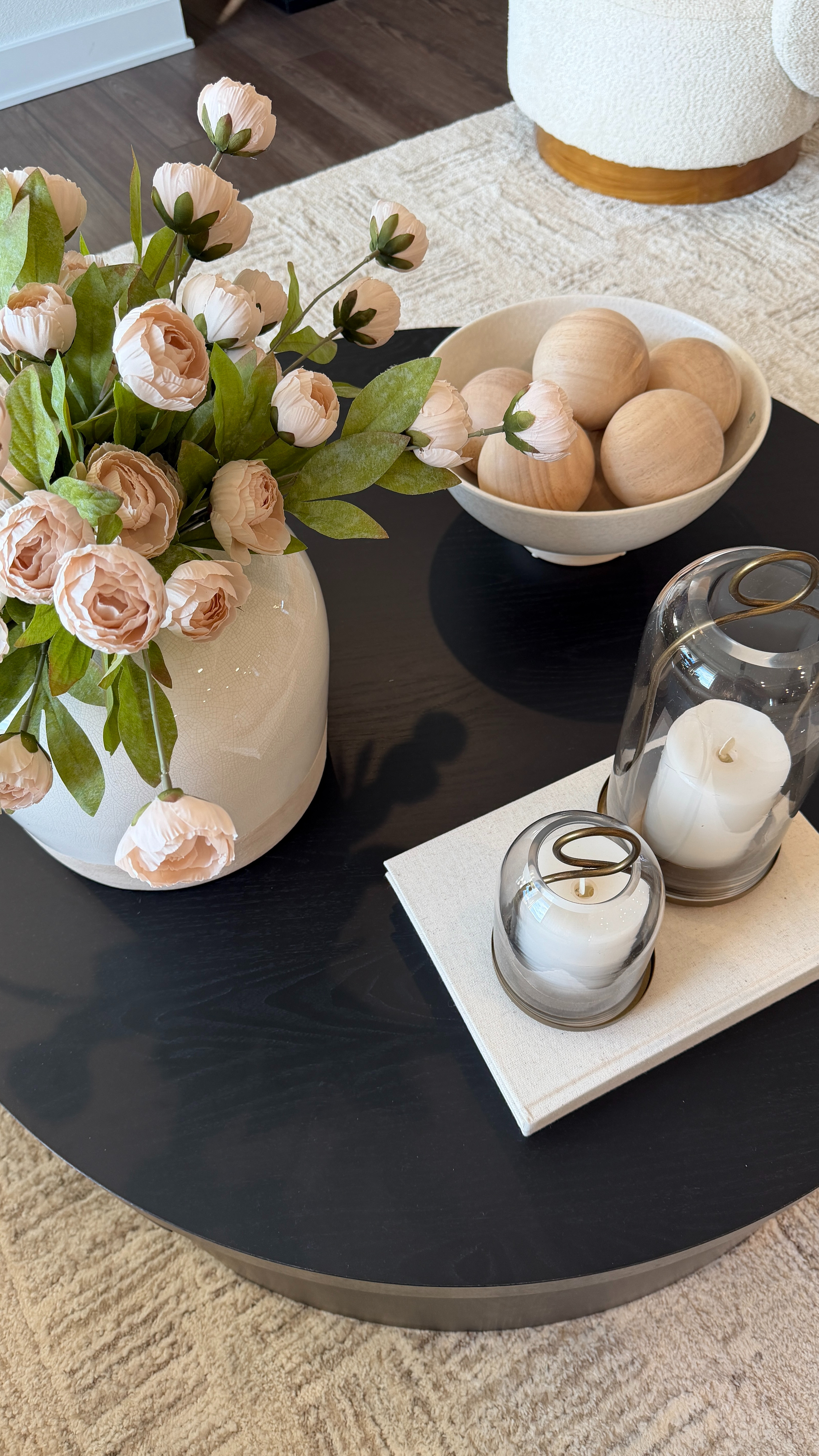 Love my coffee table styling 🤍 These peonies and hurricane candle holders look so good together and add the prettiest soft touch to the whole space. 

 

#LTKSeasonal #LTKHome