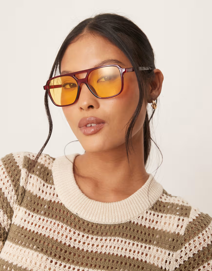 Jeepers Peepers aviator sunglasses in red with yellow lens | ASOS (Global)