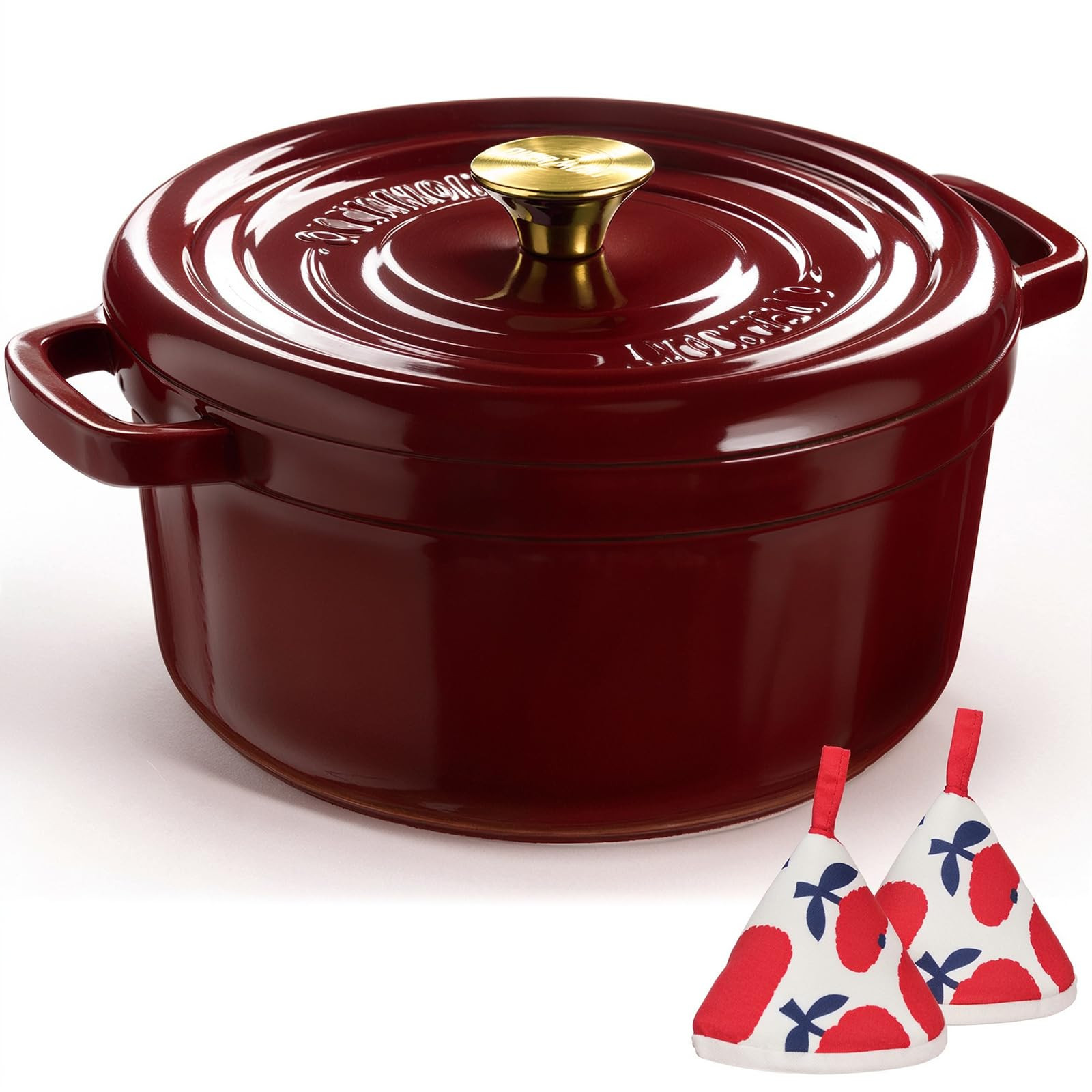 Overmont 26cm Enameled Cast Iron Dutch Oven - 5L Pot with Functional lid Cookbook & Cotton Pothol... | Amazon (UK)