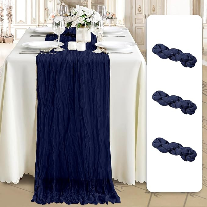 3 Pack Navy Blue Cheesecloth Table Runner 35x120 Inch 10ft Long Boho Rustic Gauze Cloth Decoratio... | Amazon (US)