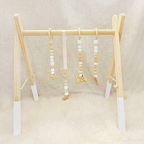 Cynzia Baby Foldable Wooden Play Gym with 4 Theething Gym Toys Frame Activity Gym Natural Hanging... | Amazon (US)