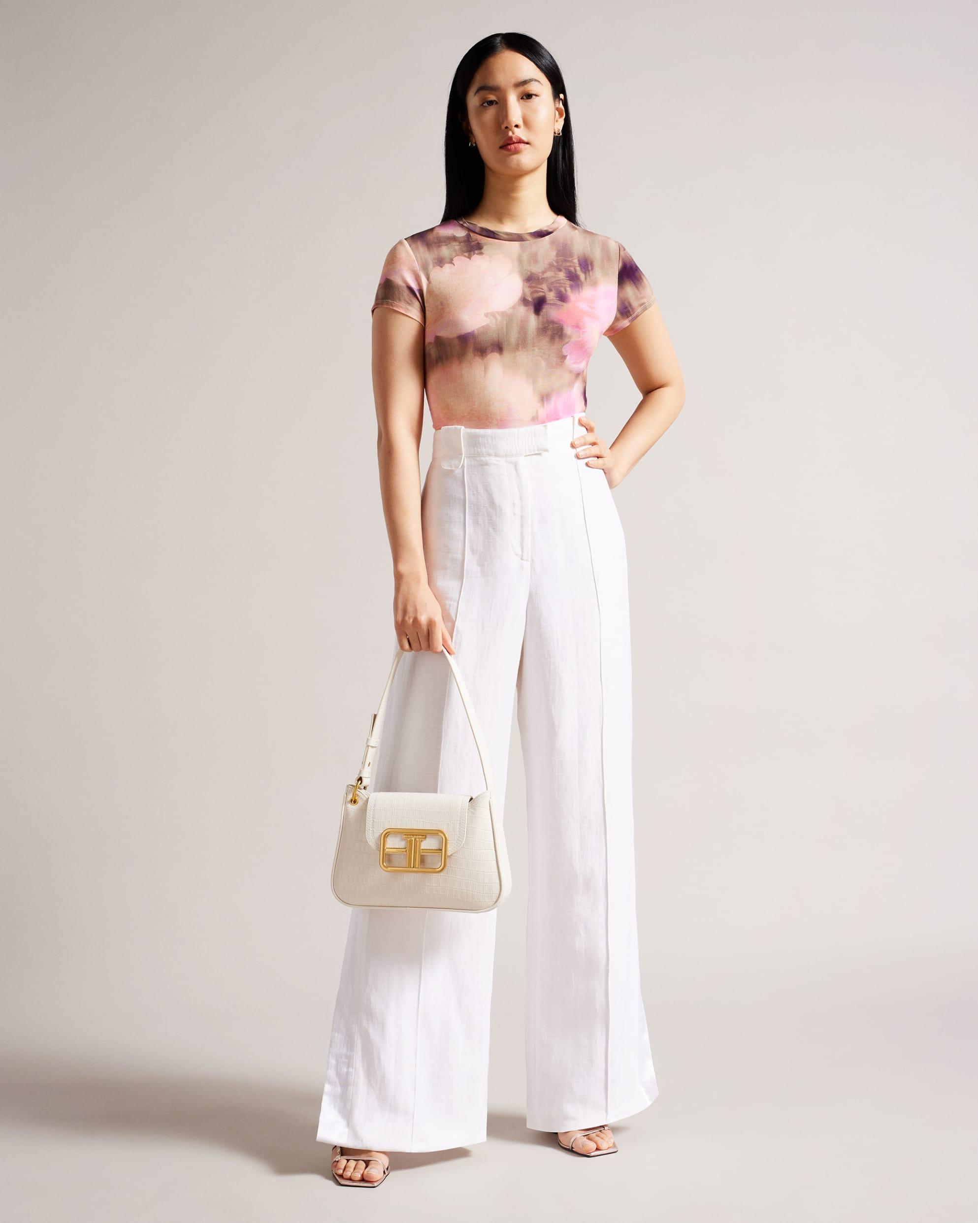 Fitted Floral T-Shirt With Twisted Neck | Ted Baker (UK)