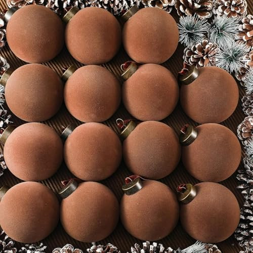 15Pcs Velvet Christmas Ornaments, 3.15 Inch Flocked Christmas Balls for Christmas Tree, Flocked Ornaments Velvet Hanging Balls for Home Xmas Wedding Party Decor (Brown) | Amazon (US)