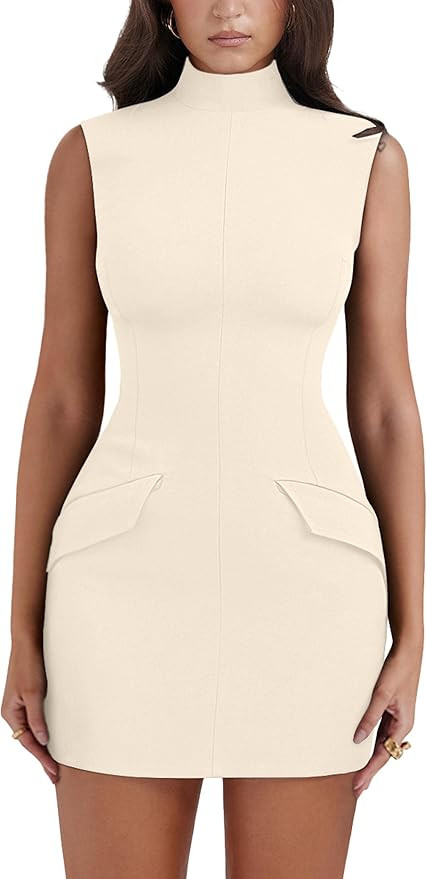 YMDUCH Women's Sexy Summer Sleeveless Mock Turtle Neck Bodycon Party Mini Dress | Amazon (US)