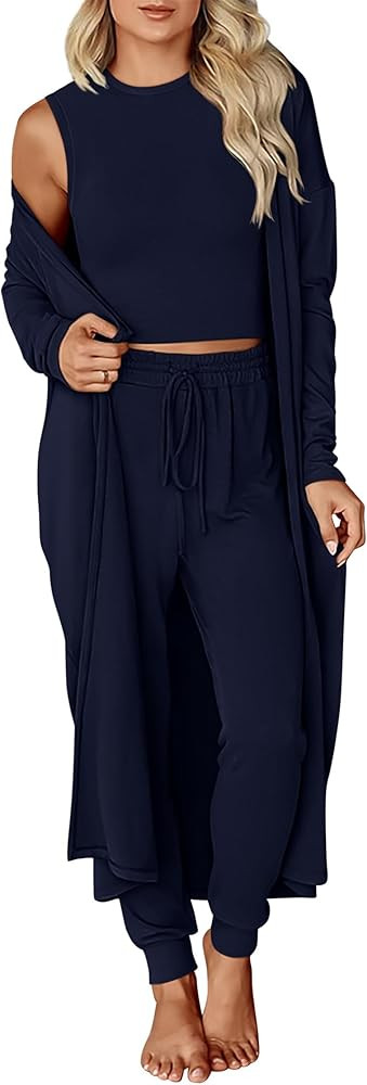 KIRUNDO 3 Piece Lounge Sets for Women Airport Travel Vacation Outfits Spring Cardigan Matching Sl... | Amazon (US)