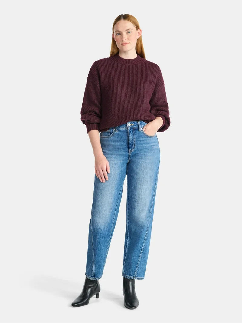 Time and Tru Women's Shaker Stitch Mock Neck Sweater, Midweight, Sizes XS-XXXL | Walmart (US)