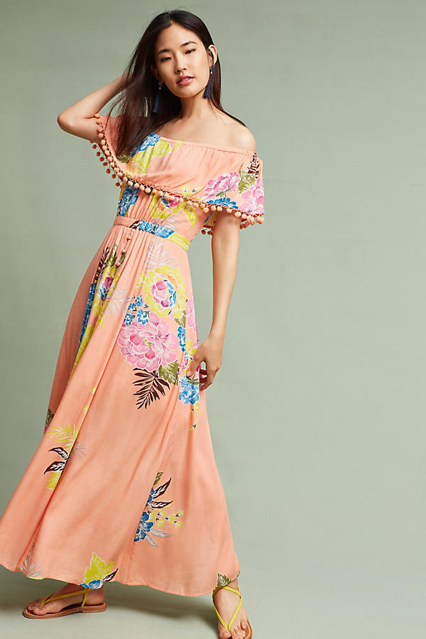Farm Rio Pom Pom Off-The-Shoulder Maxi Dress | Anthropologie (US)