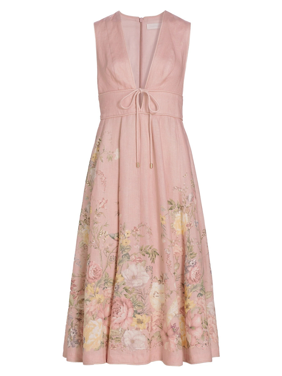 Women's Waverly Plunge Midi-Dress - Pink Floral - Size 6 | Saks Fifth Avenue