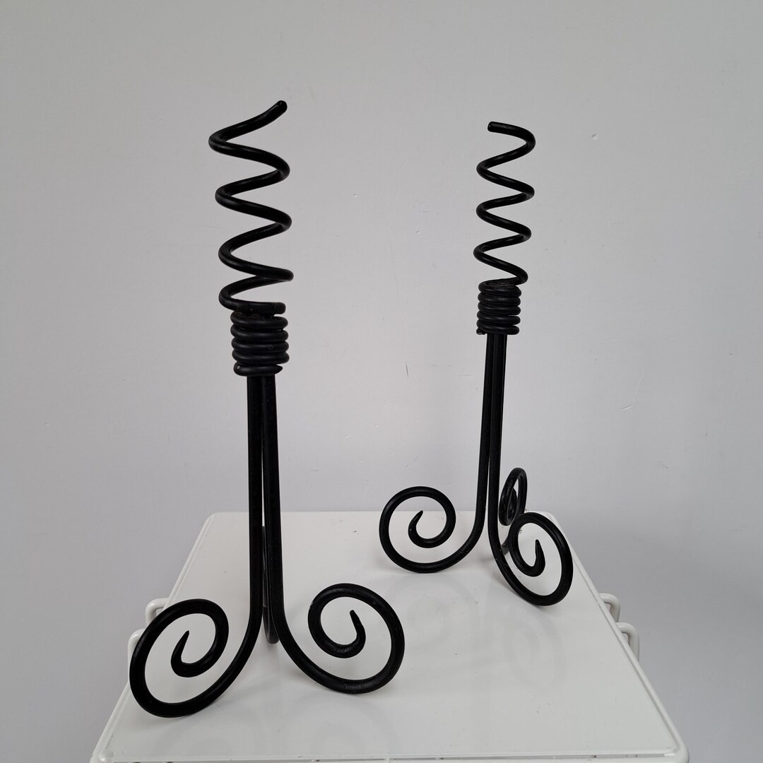 Set of 2 Vintage BRUTALIST Style Black Metal Candleholders From the 80s - Etsy | Etsy (US)