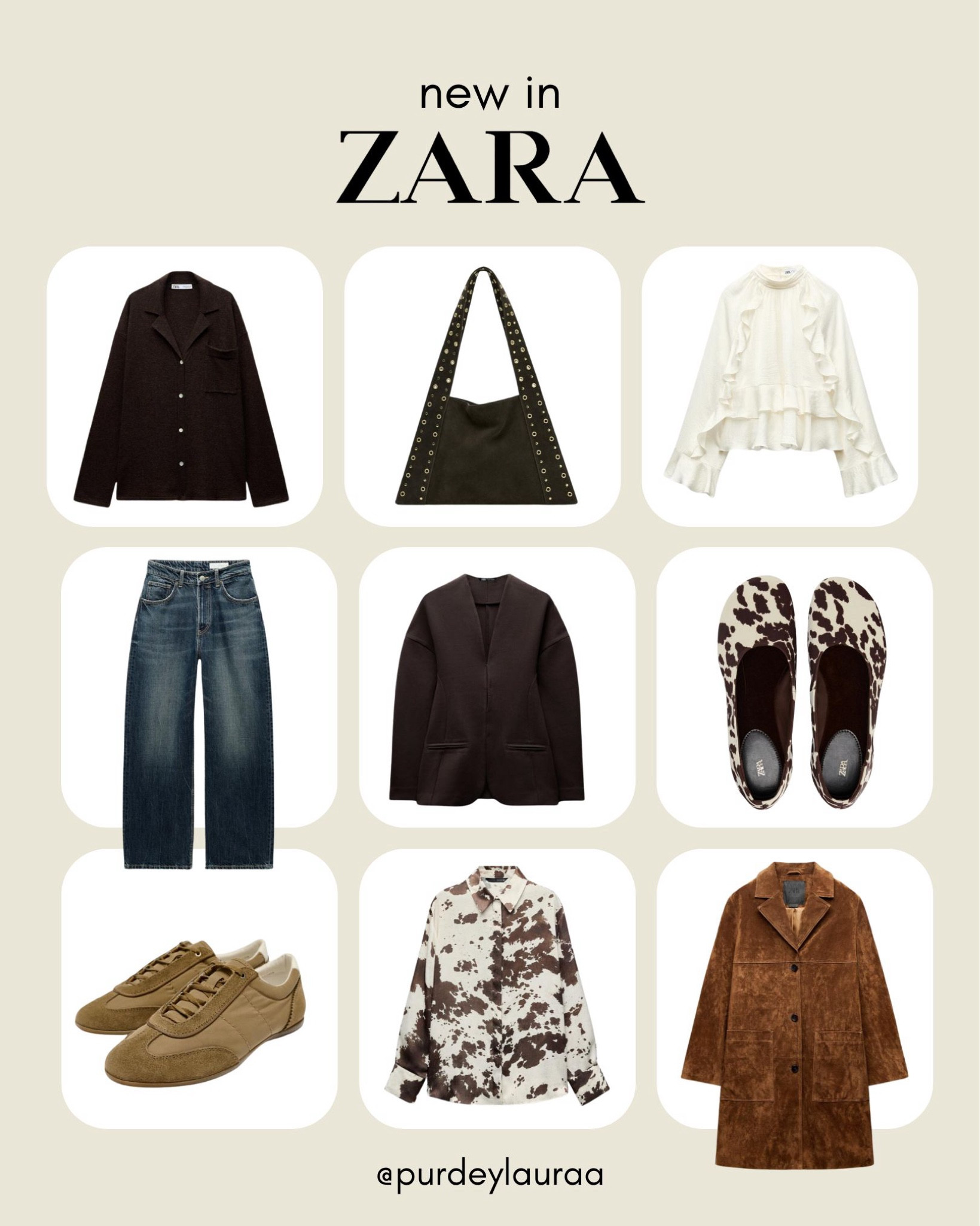 Favourites from Zara’s NEW IN section

Brown cardigan, suede coat, cow print shirt, ruffle blouse, studded bag, transitional style, transitional outfits, ZARA, brown trainers, everyday style

#LTKuk #LTKstyletip