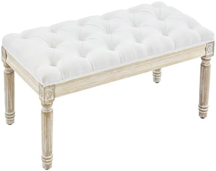 LOULENS French Vintage Bench, Linen Fabric Entryway Bench, Upholstered Tufted End of Bed Bench wi... | Amazon (US)
