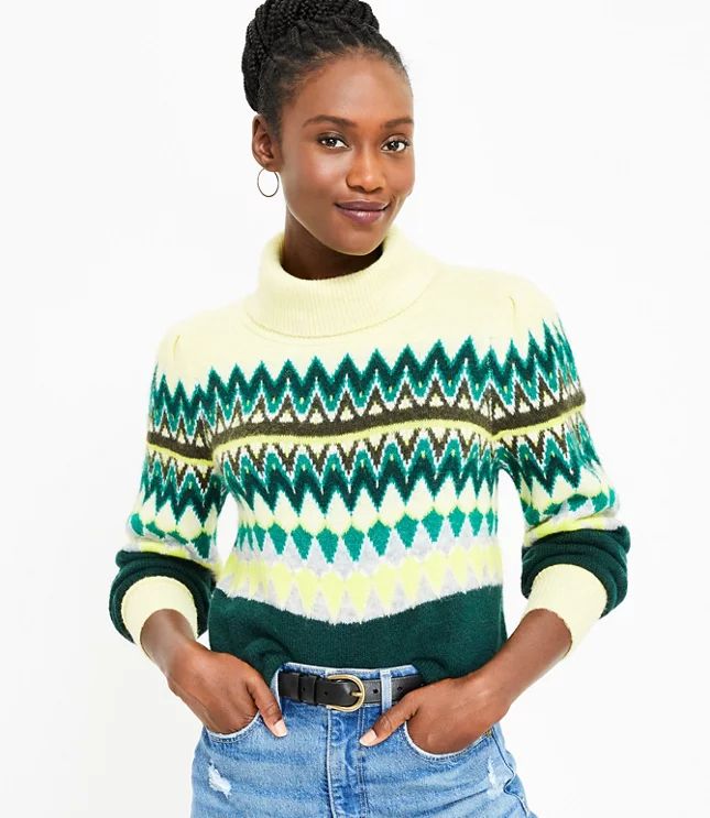 Chevron Stitched Turtleneck Sweater | LOFT