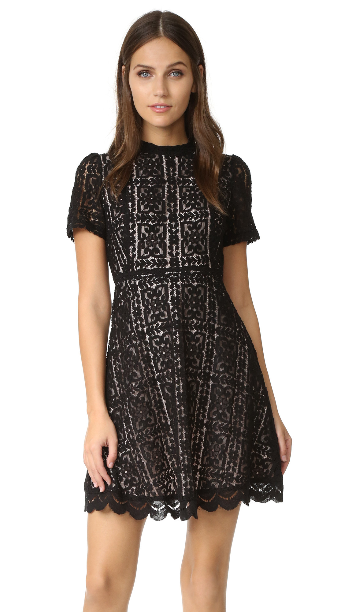 Bb Dakota Adelina Mock Neck Lace Dress - Black | Shopbop