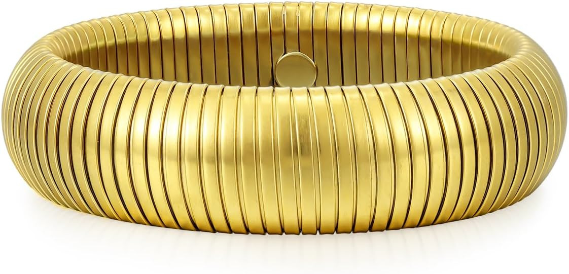 Gold Bangles Bracelet Set for Women, 18K Gold Plated Chunky Stainless Steel Non Tarnish Stretch B... | Amazon (US)