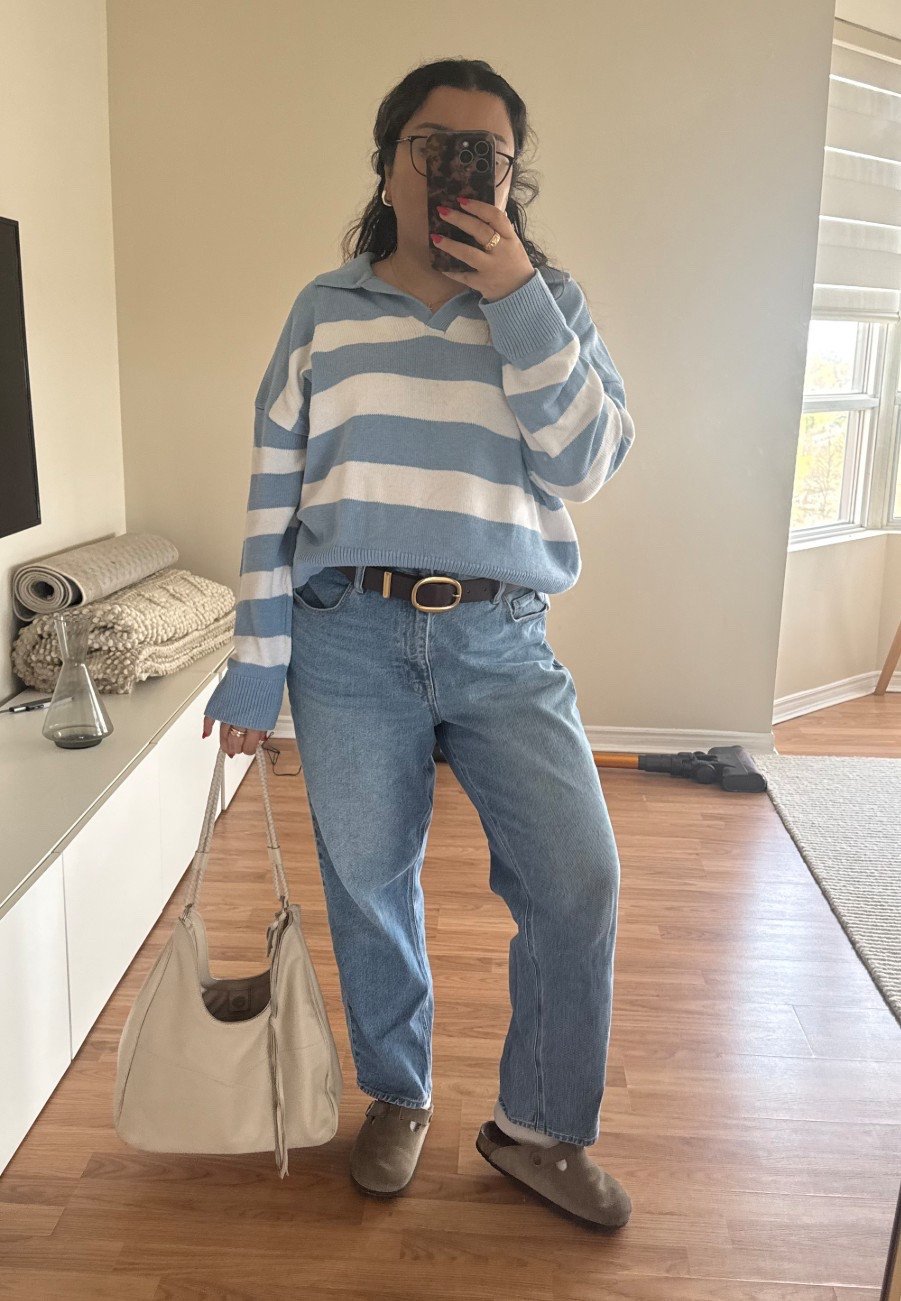 A little errands outfit from this weekend. Some of it is currently unavailable but I found similar!
.
.
.
Z
.
Striped sweater leather belt gold jewelery rings jeans denim tote bag lucky brand Birkenstock Boston taupe spring outfit 

#LTKmodest #LTKshoes #LTKstyletip