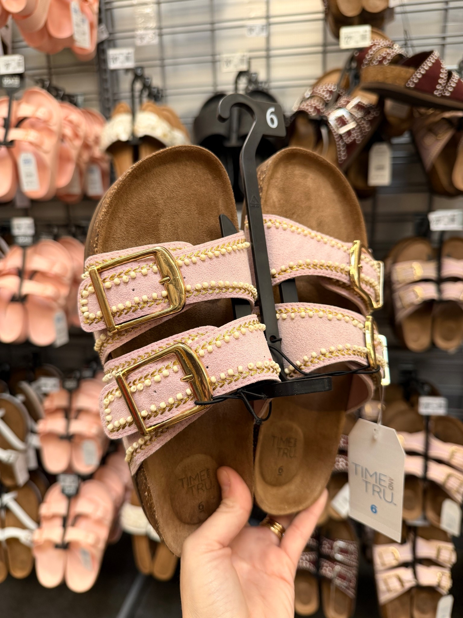 The cutest footbed sandals from Walmart! 👏 they’re TTS. I own the burgundy pair. 