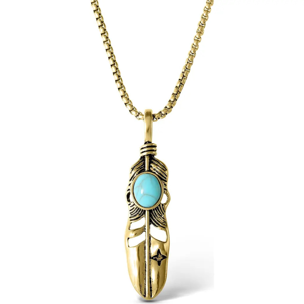 Jessica Simpson Women's Feather Necklace with Turquoise Stone in Gold in Gold, Turquoise at Nordstrom | Nordstrom