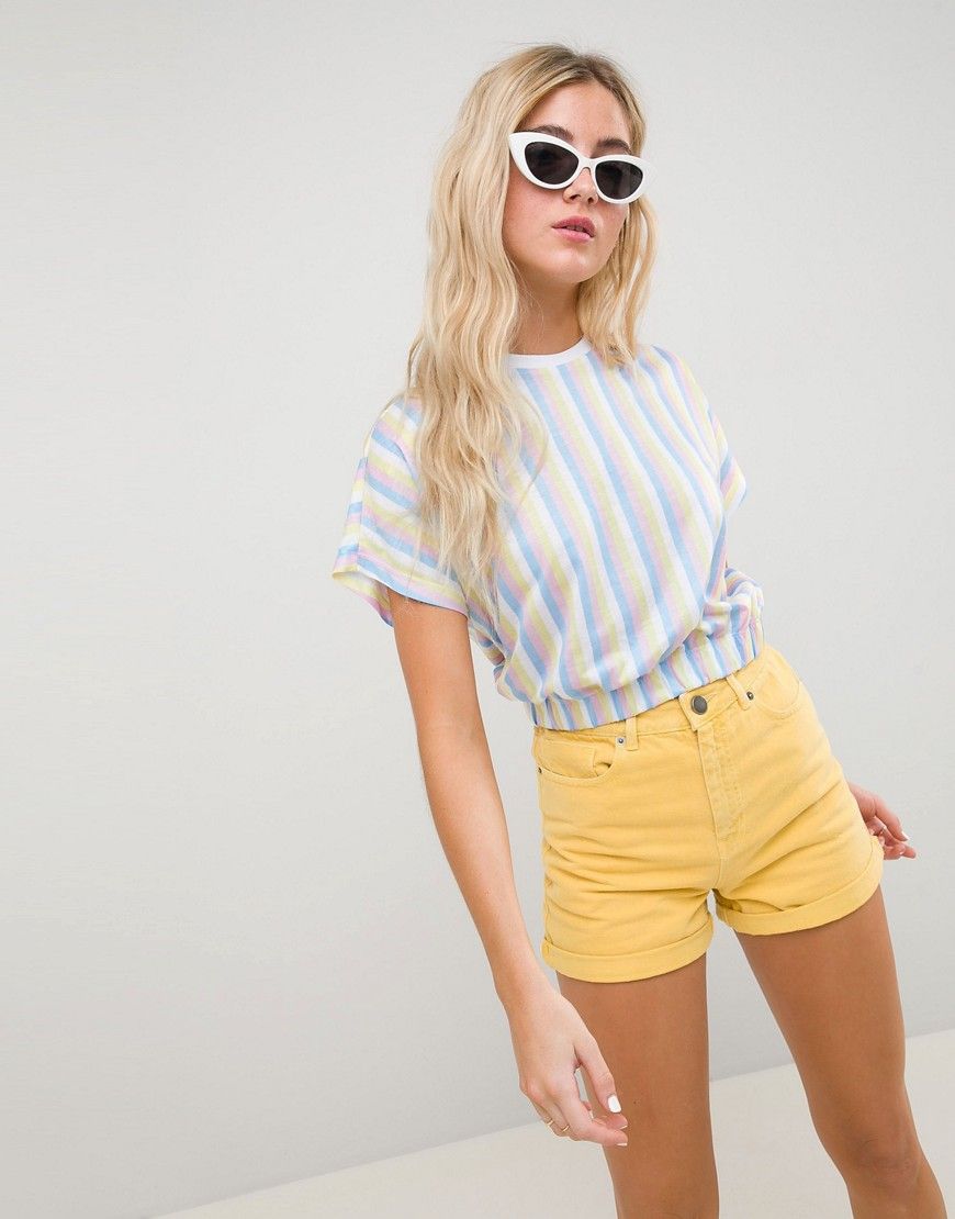 ASOS DESIGN t-shirt in bright stripe with elasticated hem - Multi | ASOS US