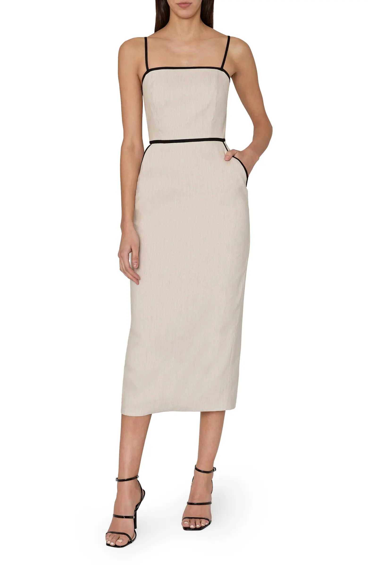 Amara Contrast Sleeveless Linen Blend Dress | Nordstrom