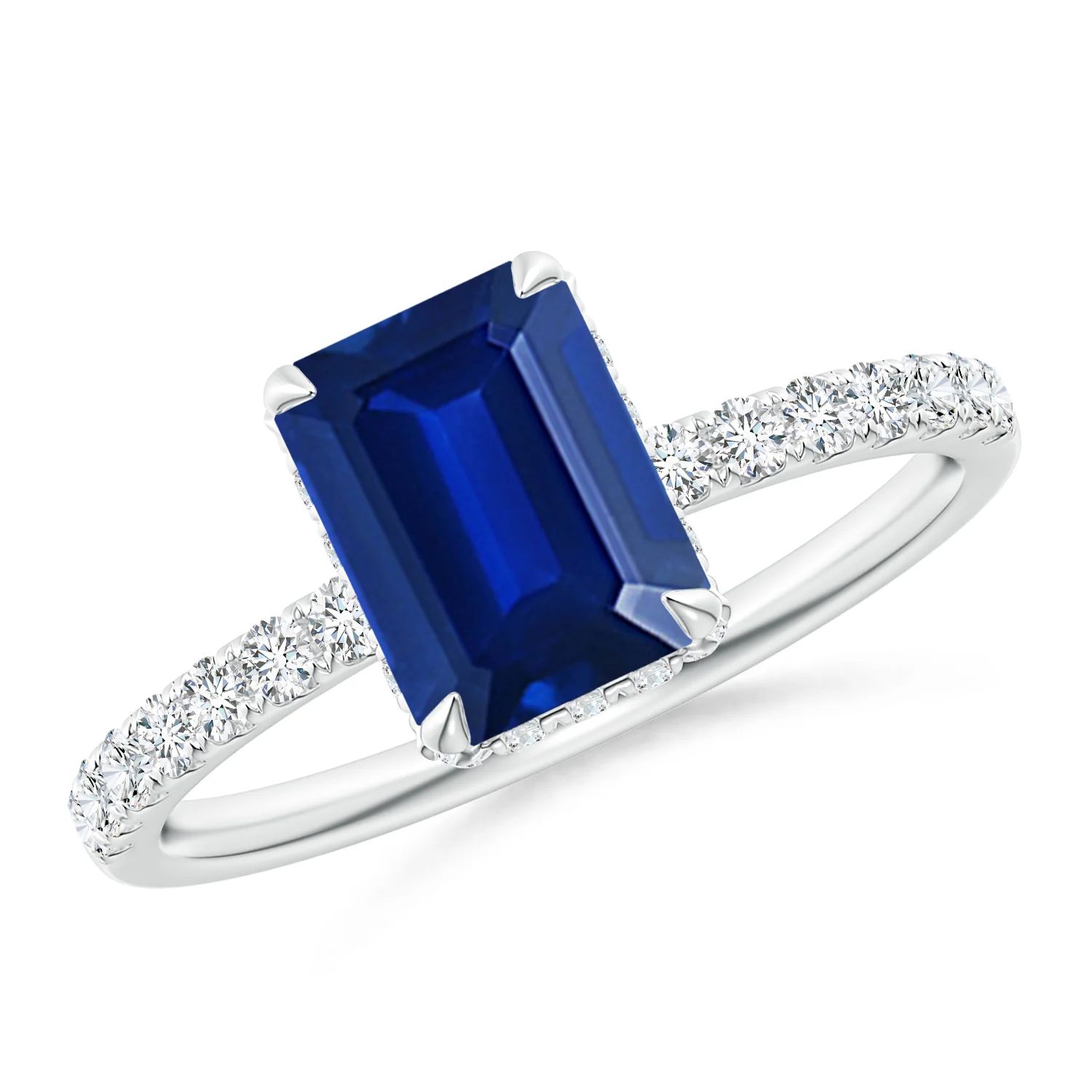 Emerald-Cut Sapphire Engagement Ring with Diamonds | Angara | Angara