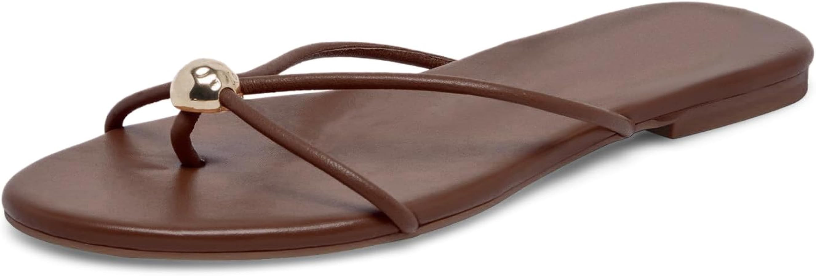 Flip-Flops for Women Thong Sandals Flat Black Slip on Slides Leather Beach Comfort Open Square To... | Amazon (US)