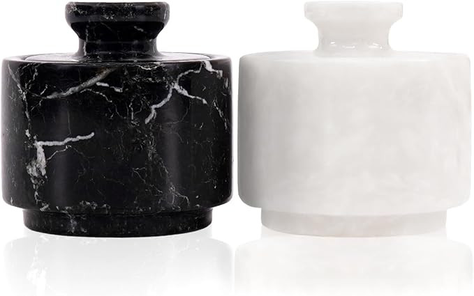MARBLOUS KRAFTS Marble Salt Cellar with Lid 3" White and Black Zebra Spice Jar For kitchen Counte... | Amazon (US)