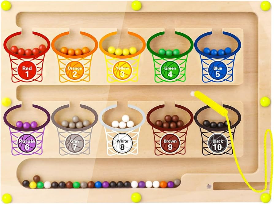 Magnetic Color and Number Maze, Magnet Balls Busy Board for Toddlers, Color Sorting Magnets, Wood... | Amazon (US)
