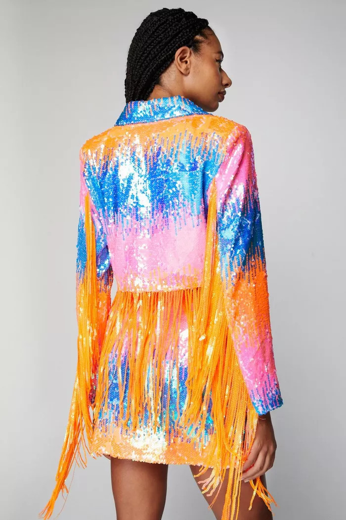 Sequin Fringe Cropped Blazer | Boohoo.com (UK & IE)