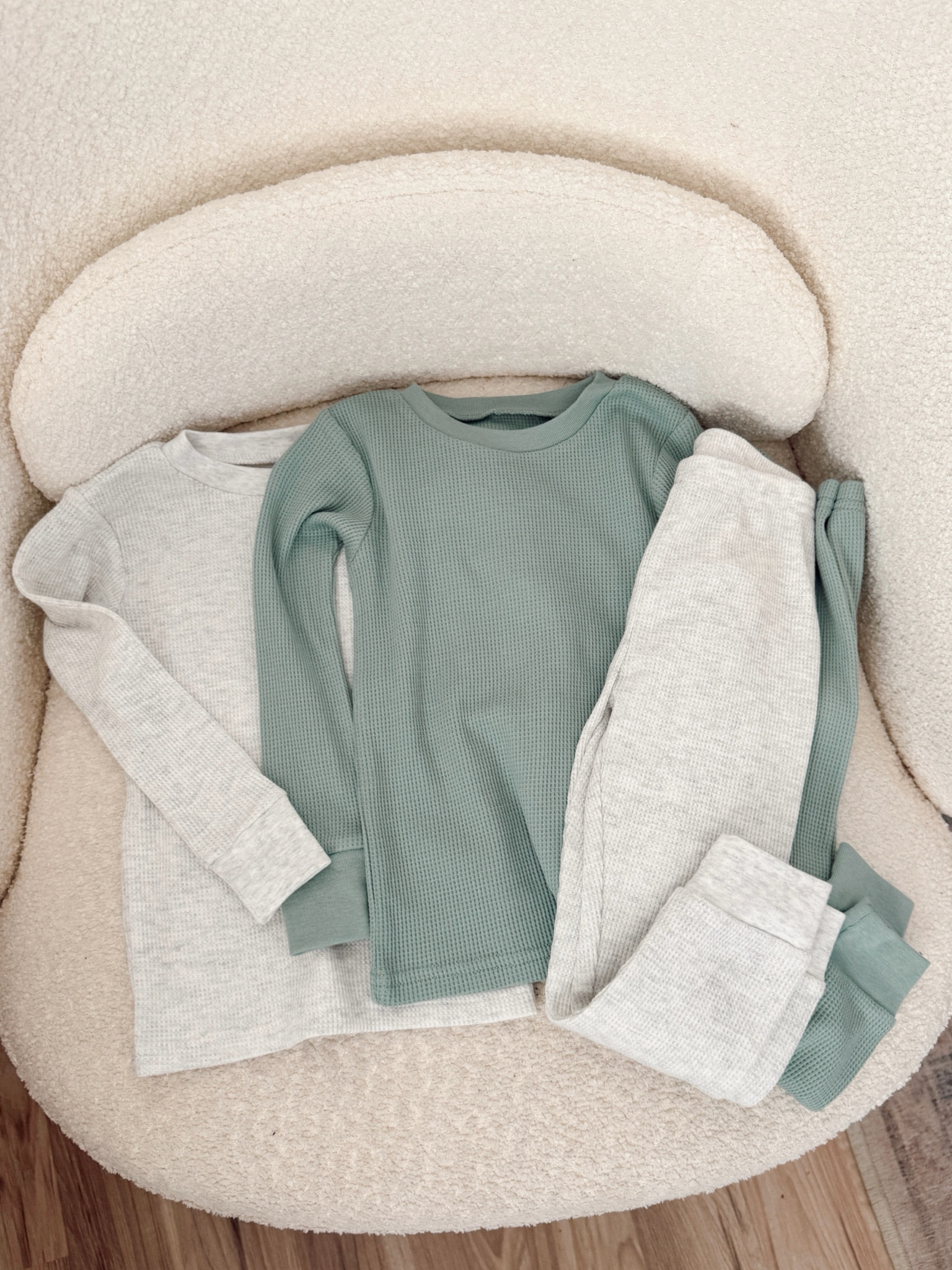 New comfy waffle knit baby and kid pajama sets for only $10! Also comes in pink and purple and blue 

#LTKSeasonal #LTKBaby #LTKKids