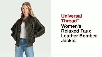 Women's Relaxed Faux Leather Bomber Jacket - Universal Thread™ Black | Target