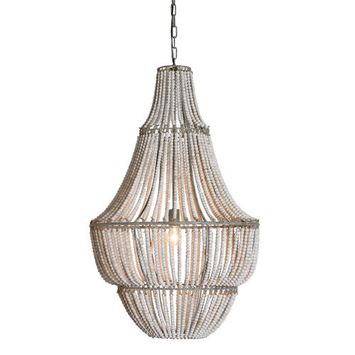 3R Studio White Wash One Light Metal And Wood Bead Chandelier Da5094 | Bellacor | Bellacor