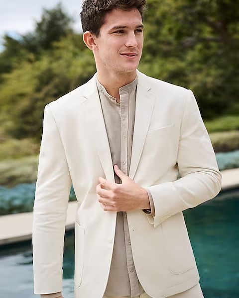 Slim Solid White Cotton Hyper Stretch Suit Jacket | Express