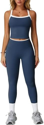 Womens Workout Sets Two Piece Cross Back Tank Top Matching High Waist Leggings Sets Gym Outfits W... | Amazon (US)